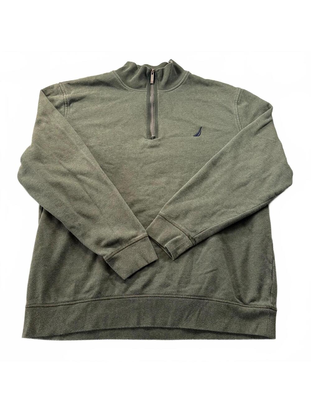 Nautica Quarter Zip Sweatshirt Olive Army Green Pullover Fleece XXL J-Class Logo